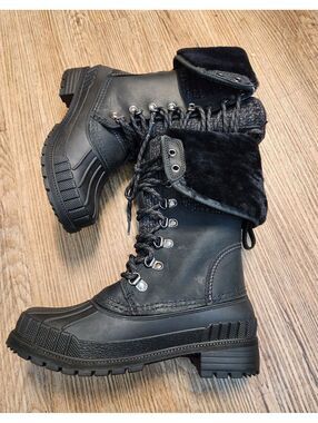 Size 6 KAMIT Women's Black Winter Snow Boots with Faux Fur Lig and Waterproof